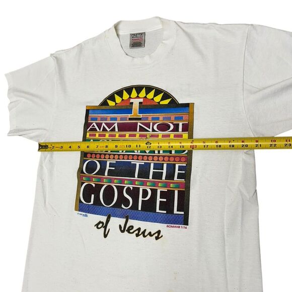 Vintage Jesus Shirt Mens Large Romans 1:16 White Thrashed Single Stitch - Picture 5 of 10